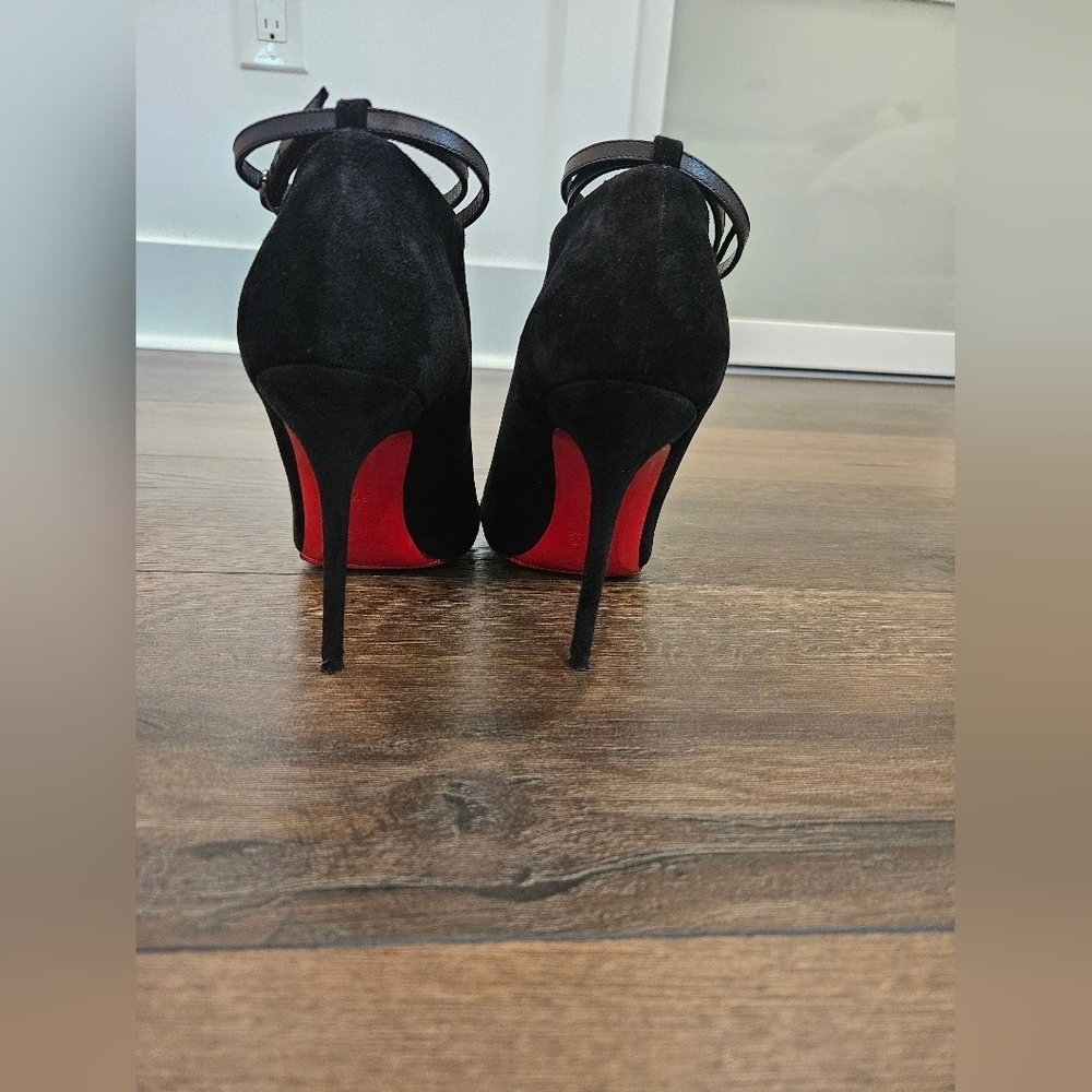 Christian Louboutin Diptic Black Peep-Toe Heels - Size 37 1/2 US 7.5-8 - Picture 6 of 16